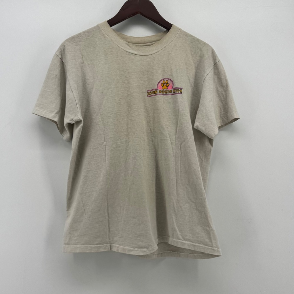Vintage John North High Top Dog Husky Single Stitch T-Shirt Oatmeal Gray L 90s